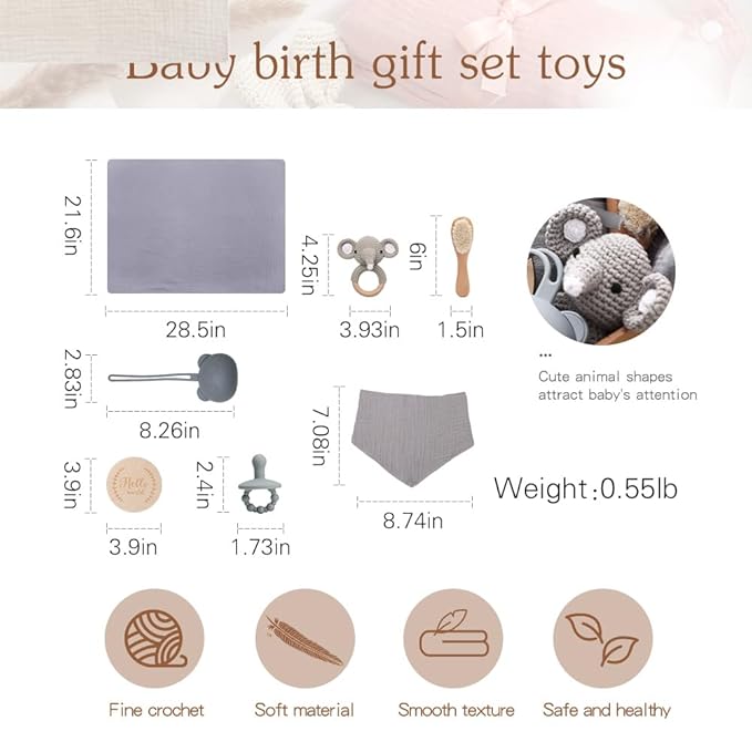 Baby Gift Set for Newborn New Baby Gift Set - Newborn Baby Essentials Baby Bath Set with Baby Blanket Baby Rattle - New Born Baby Girls Gift & Baby Boy Gifts for Baby Shower