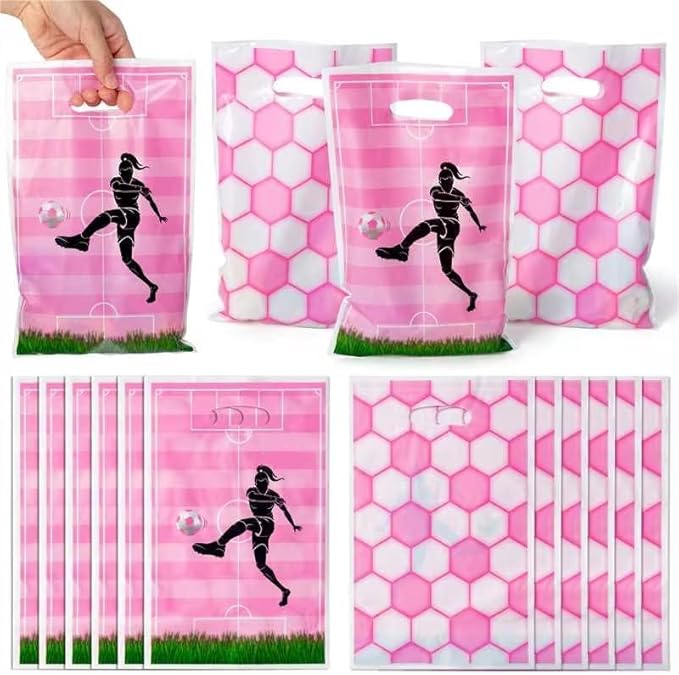 Football Party Favor Bags - 50Pcs Pink Football Goody Candy Treat Gifts Bags, Sport Themed Party Decorations for Adults Kids Boys Girls Birthday Outdoor Sports Events Supplies