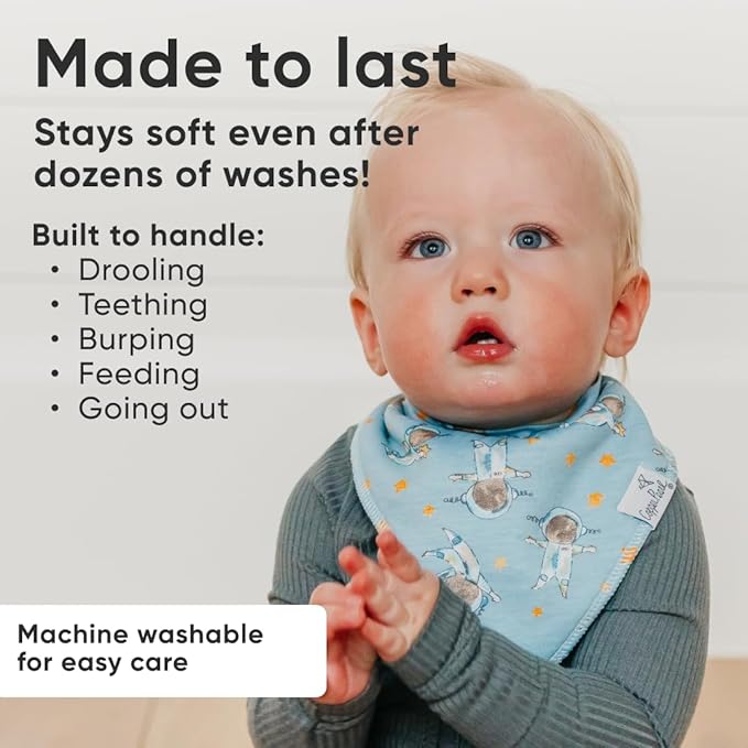 Copper Pearl 4 Pack Soft Cotton Baby Bibs for Drooling and Teething, Absorbent Drool Bibs for Baby Girl and Boy, Adjustable to Fit Newborns to Toddlers, Tons of Styles (Neil)