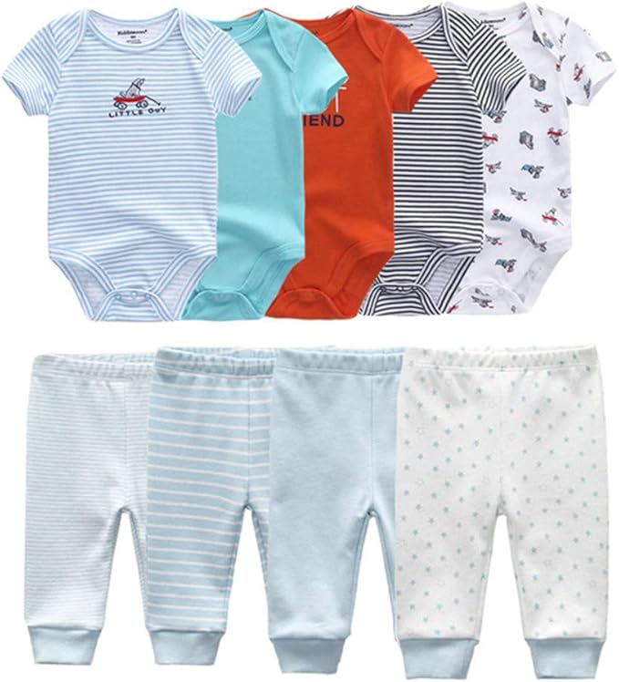 Baby Layette Set Baby Boys' 9-Piece Bodysuits Pants Set Toddler Girl Boy Unisex Baby Gift Sets