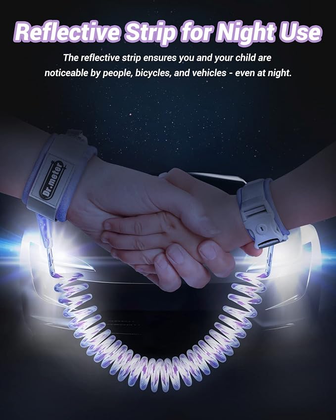 Dr.meter Anti Lost Wrist Link, 2 Pack Toddler Safety Leash with Key Lock, Reflective Child Walking Harness - Dual 8.2ft Length Blue & Purple Kids Leash for Store Mall Airport Theme Park Trip