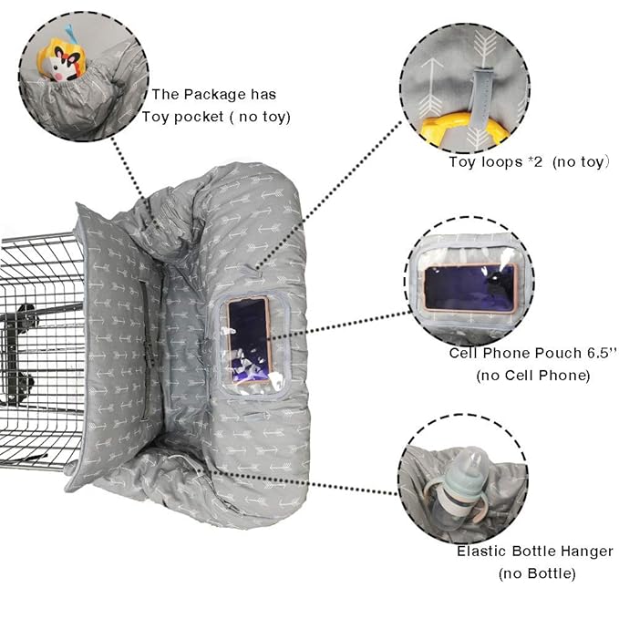 ICOPUCA Shopping Cart Cover for Baby boy Girl, Anti Slip Design, Cotton High Chair Cover, Machine Washable for Infant, Toddler, Grocery Cover (Grey)