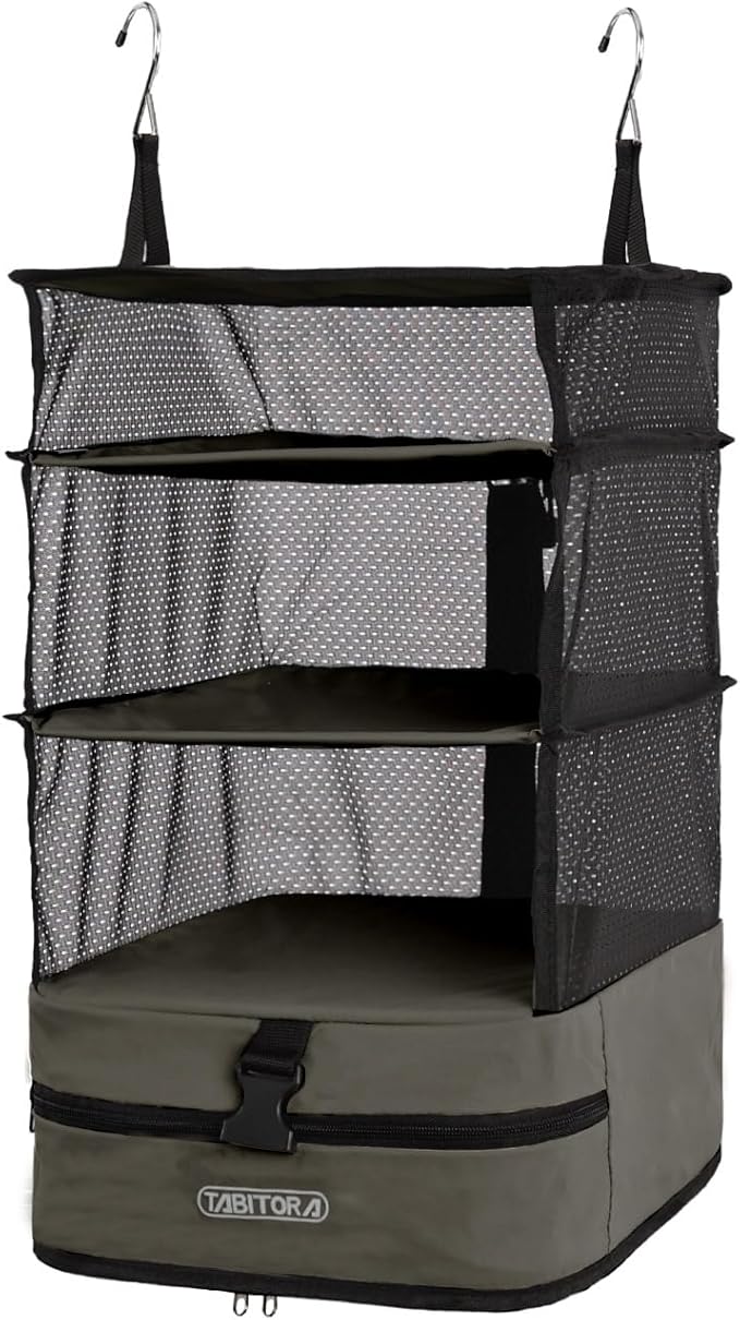 TABITORA Portable Hanging Travel Shelves Bag Packing Cube Organizer Suitcase Storage Large Capacity (Taupe L)