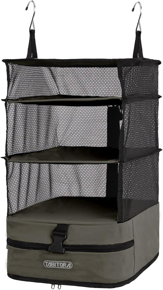TABITORA Portable Hanging Travel Shelves Bag Packing Cube Organizer Suitcase Storage Large Capacity (Taupe L)