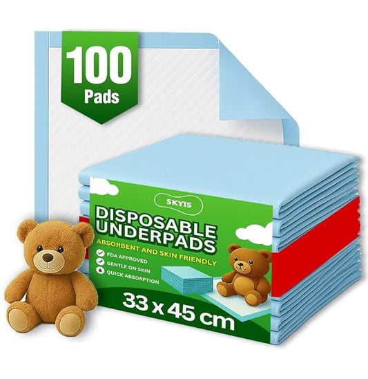 Skyis100 Pack Disposable Changing Pads Baby Change Mat Baby Disposable Underpads Waterproof Diaper Changing Pad Breathable Underpads Bed Table Protector Mat Puppy Pads 18" x 13"