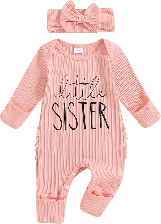 Newborn Girl Clothes Baby Girl Coming Home Outfit Zipper One-piece Outfits Ruffle Footie Bodysuit Jumpsuit Headband