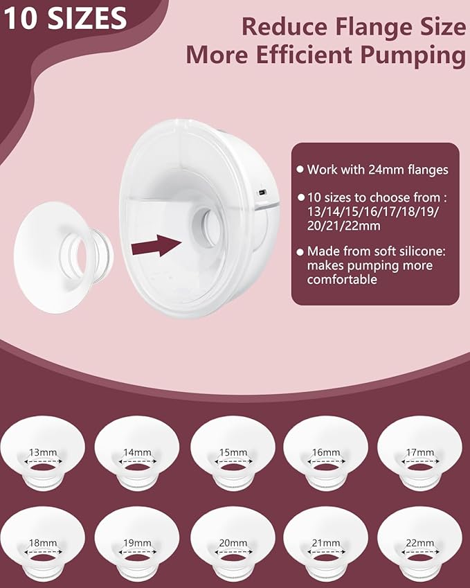 10pcs Flange Insert 13/15/17/19/21mm*2 pcs Compatible with Compatible with Momcozy M9/M6/M5/S12 Pro/V1 Pro/V2 Pro,for Spectra/Medela/MomMed/eufy/Lansinoh/Elvie Breast Pump,Replace for Momcozy Parts