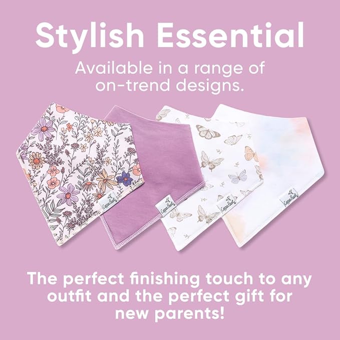 Baby Bandana Drool Bibs for Drooling and Teething 4 Pack Gift Set "Flora" by Copper Pearl