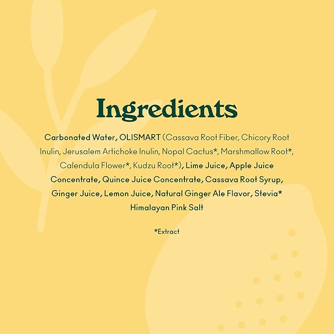 OLIPOP Prebiotic Soda Pop, Ginger Lemon, A New Kind of Soda Packed with Prebiotics, Fiber, and Botanicals, Gluten Free, Vegan, GMO Free, 12oz (12-Cans)