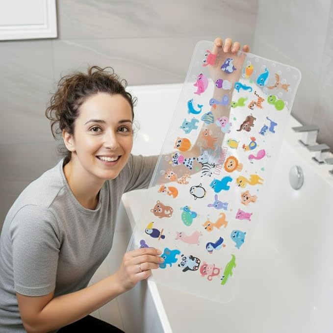 Bath Mats for Tub Kids,Baby Toddler - Large Cartoon Non-Slip Bathroom Bathtub Anti-Slip Shower Mats for Floor 35x15,Machine Washable XL Size Bathroom Mats (Zoo)