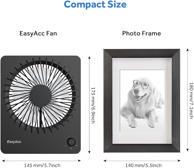 EasyAcc Portable Travel Fan 7-inch, Ultra-thin + 10-26H Runtime + Step-less Speed Control + 180°Foldable, Quiet Portable Travel Desk Fan for Bedroom Office, Cruise Travel Essentials 2025