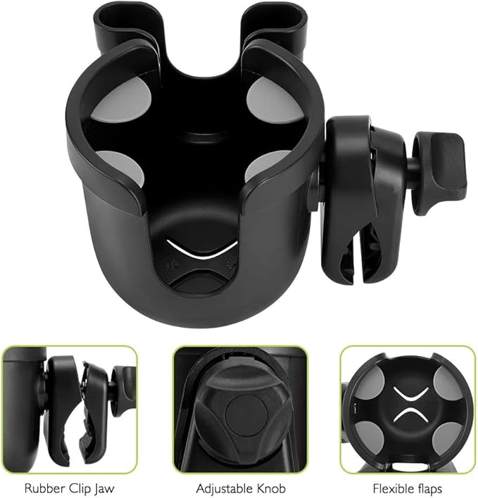 Accmor Stroller Cup Holder with Hook, Bike Cup Holder, Universal Cup Holder for Uppababy Nuna Doona Strollers, 2-in-1 Cup Phone Holder for Stroller, Bike, Wheelchair, Walker, Scooter
