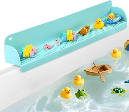 24 Inch Bathtub Splash Guard with 10 Suction Cups, Silicone Tub Water Splash Guard for Bathtub, Bath Toy Tray Holder Play Shelf for Kids, Universal for Bathroom, Kitchen Sink (Green)