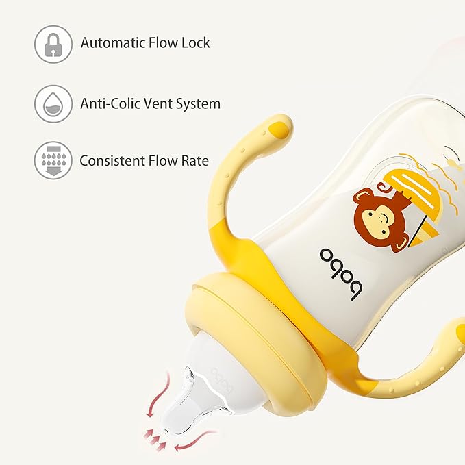 YOHKOH Natural PPSU Baby Bottle with Natural Response Nipple, Newborn Anti-Colic Baby Bottles with Handle, Wide Neck Mushroom Cap Baby Bottle (8.8oz (Pack of 4), Yellow)