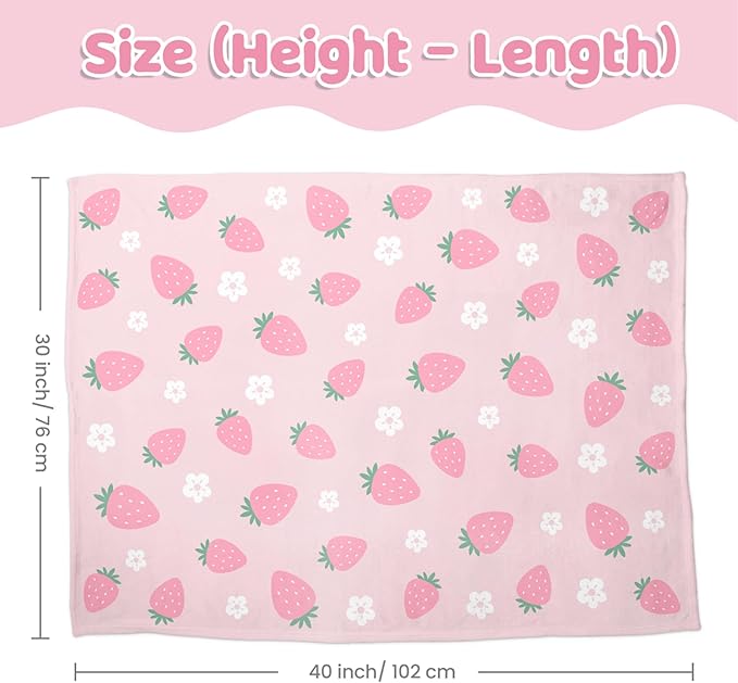 Strawberry Minky Baby Blanket 30 x 40 Inches for Girls, Soft Plush Receiving Blanket with Dotted Back, Gift for Toddler Newborn Infant Christmas Birthday Baby Shower