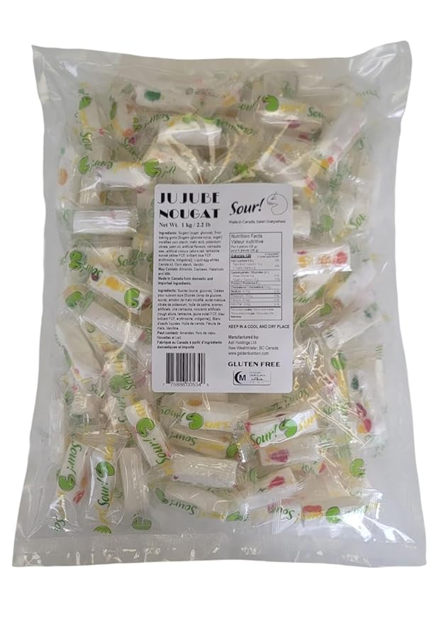 Golden Bonbon Italian Sour Jujube Nougat Candy, Soft and Chewy With Fruity Jelly Beans Original Recipe (2.2 Lb, Sour)