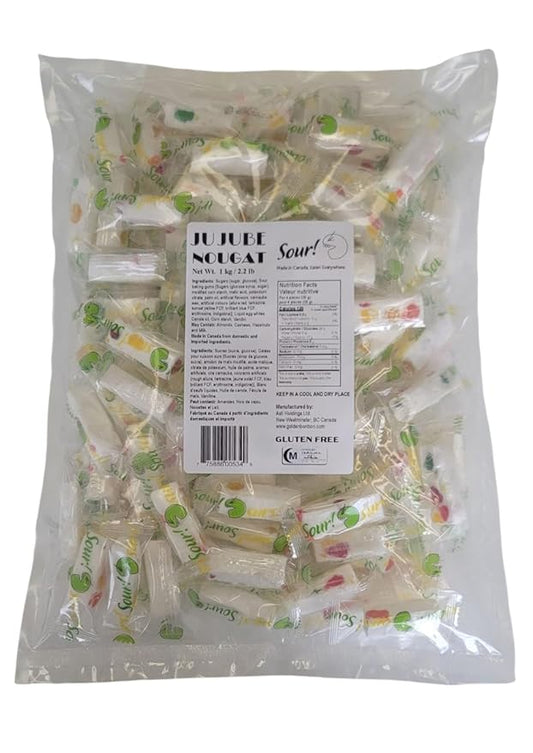 Golden Bonbon Italian Sour Jujube Nougat Candy, Soft and Chewy With Fruity Jelly Beans Original Recipe (2.2 Lb, Sour)