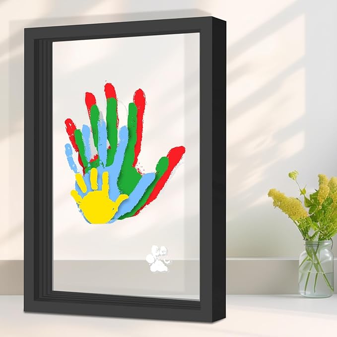 Family Handprint Kit, DIY Craft Keepsake Frame, Personalized Hand Print Ornament, Home Decor,Family Gifts for New Parents, Grandparents, Father's Day, Mother's Day, Anniversary, Christmas (Black)