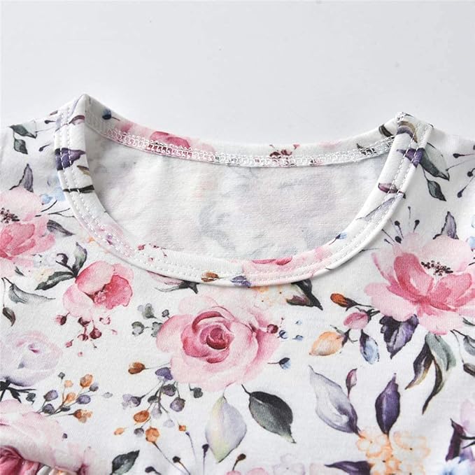 3PCS Baby Girl Clothes Ruffle Floral Shirt Tops Pants Headband Outfit Sets