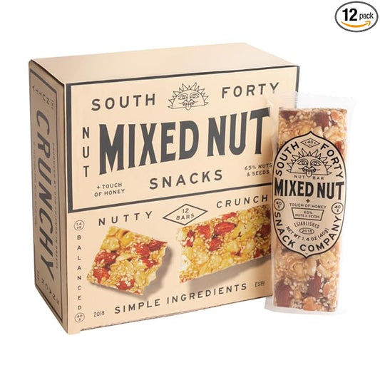 South 40 Snacks Mixed Nut Bar, Just 7 Ingredients, Touch of Honey (40g Bar, Pack of 12)