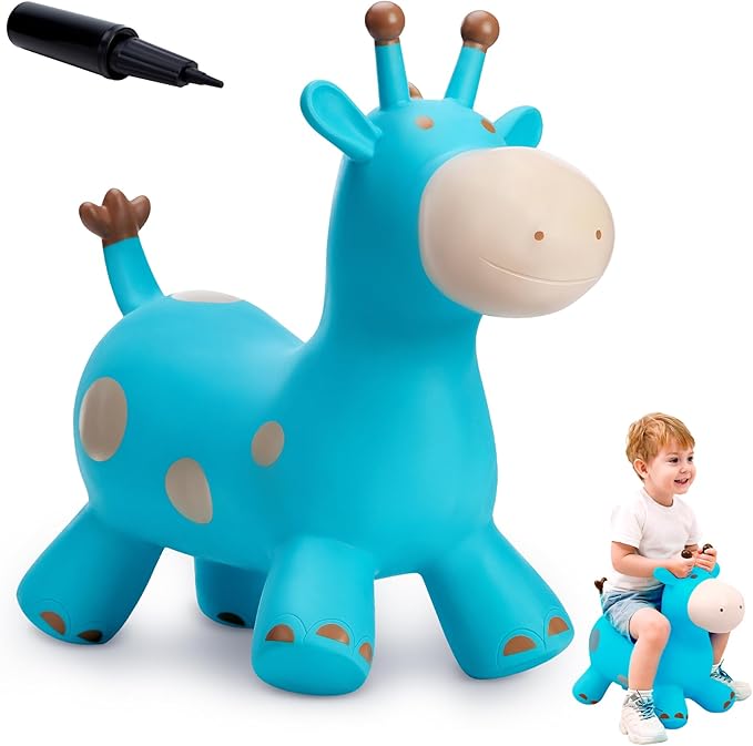 EVERICH TOY Giraffe Bouncy Horse Hopper for Toddlers, Bouncy Animals Jumping Horse, Inflatable Ride on Bouncer Hopping Toys Gifts for Boys and Girls 18 Months 2 3 4 5 6 Years Old