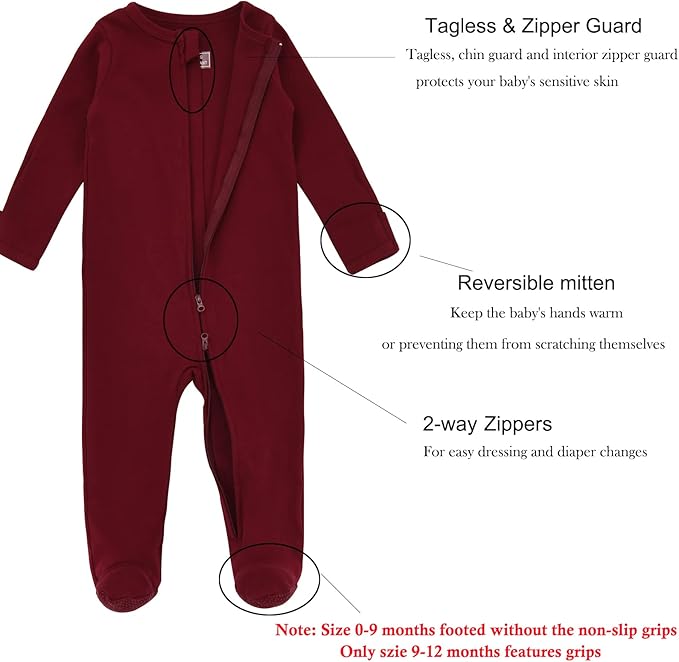 Aablexema Baby Footie Pajama with Mitten Cuffs, Double Zipper Infant Cotton clothes Sleeper Pjs, Footed Sleep Play