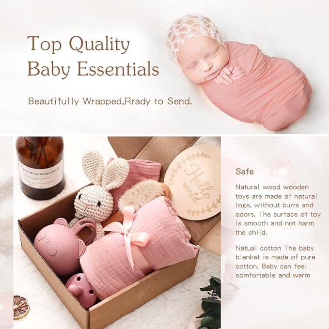 EERKEOD Baby Gift Set for Newborn New Baby Gift Set - Newborn Baby Essentials Baby Bath Set with Baby Blanket Baby Rattle - New Born Baby Girls Gift & Baby Boy Gifts for Baby Shower