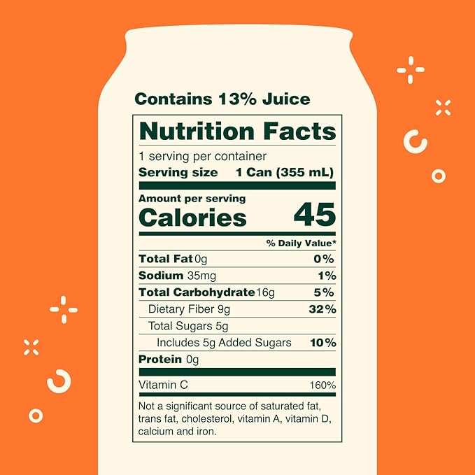 OLIPOP Prebiotic Soda Pop, Orange Squeeze, A New Kind of Soda Packed with Prebiotics, Fiber, and Botanicals, Gluten Free, Vegan, GMO Free, 12oz (12-Cans)