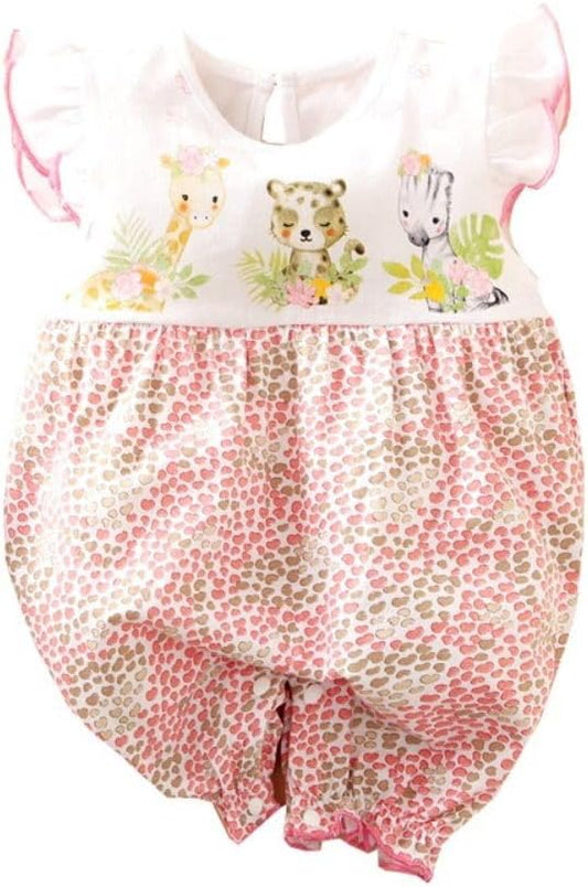 Cute Giraffe + Zebra With Floral Print Long Sleeve Baby Girl Clothes White Jumpsuit For Baby One-Piece Romper