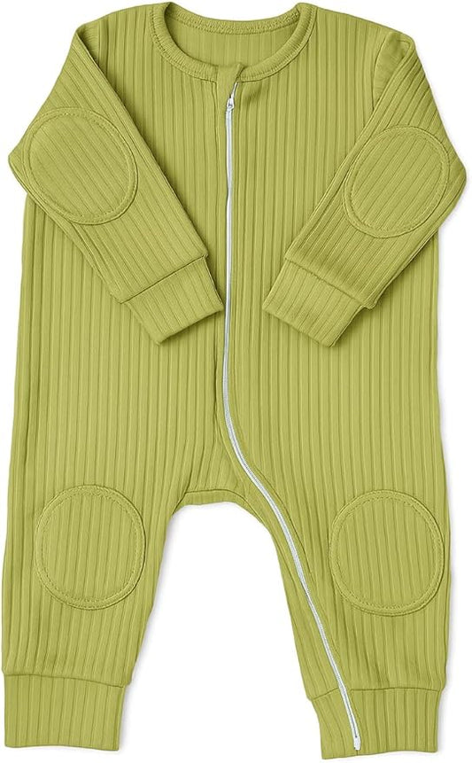 Premium Baby Romper Onesie - 100% Cotton, Double Zipper, Knee & Elbow Pads Extra Safety with Peace of Mind