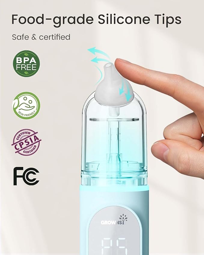 GROWNSY Nasal Aspirator for Baby, Upgraded 5 Suction Levels Baby Nose Sucker, IPX7 Waterproof Electric Nose Suction for Baby, Booger Sucker for Toddlers with Music & Light Functions (Blue)