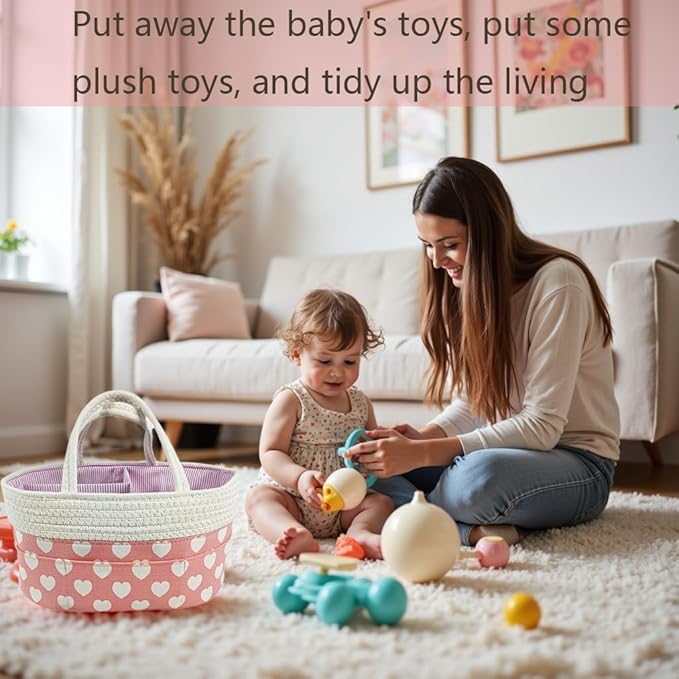 Pink Diaper Caddy Organizer for Baby Girl-Large Portable Diaper Caddy Basket for Changing Table-Diaper Organizer Caddy-Car Travel Tote Bag-Newborn Registry Baby Shower Basket for Diapers & Wipes