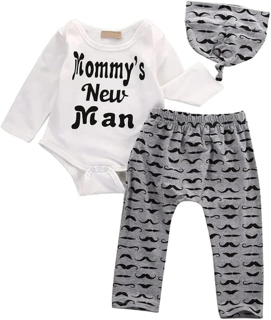 Newborn Infant Baby Clothes Long Sleeve Romper + Pants + Hat 3PCS Outfits Set