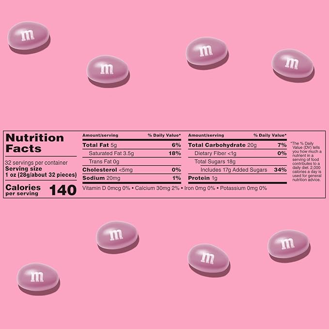 M&M’S Peanut Pink Chocolate Candy - 2lbs of Bulk Candy in Resealable Pack for Candy Buffet, Birthday Parties, Theme Meetings, Candy Bar, Sweet Stuff for DIY Party Favors or Edible Decoration