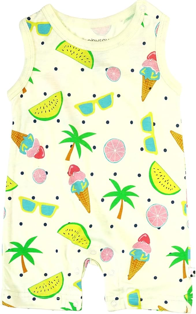 Babysoy Organic Pattern Print Tank Romper Shortall
