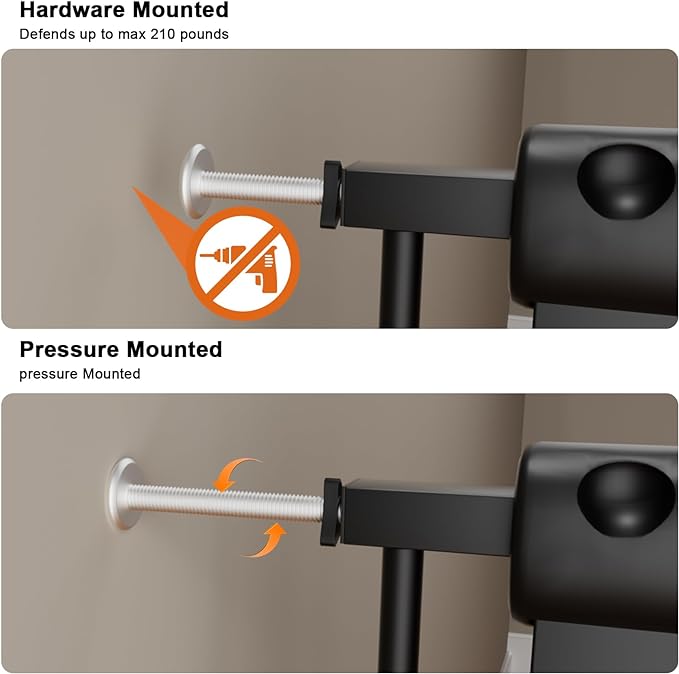 HOOEN 30" Tall Extra Wide Baby Gates for Doorways Stairs 76 to 86 in Large Long Pressure Mounted Pet Dog Gate Metal Tension Indoor Child Safety Gates with Extension Kits