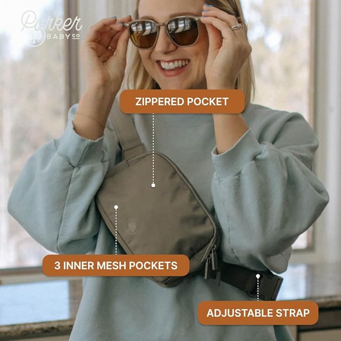 Parker Baby Co. Diaper Belt Bag - Portable Fanny Pack Diaper Bag, Crossbody Bag for Moms - Birch Belt Bag - Gray