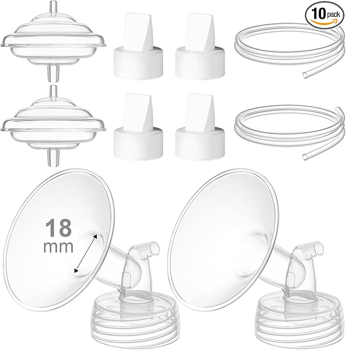 Breast Pump Accessories Kit - 18mm Flange Set Compatible with Spectra S1/S2/Motif Luna, Includes Valves, Tubing & Backflow Protectors