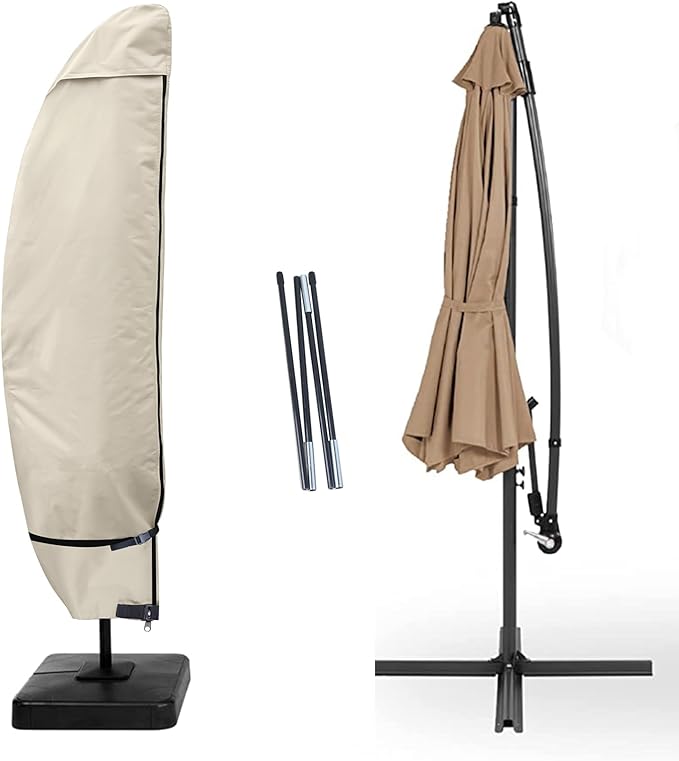 Porch Shield Patio Umbrella Cover - Outdoor Waterproof Garden Offset Banana Parasol Cover Fits Cantilever Offset Umbrella 12-14 Feet, Beige