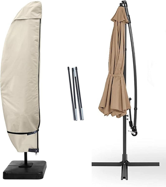 Porch Shield Patio Umbrella Cover - Outdoor Waterproof Garden Offset Banana Parasol Cover Fits Cantilever Offset Umbrella 12-14 Feet, Beige