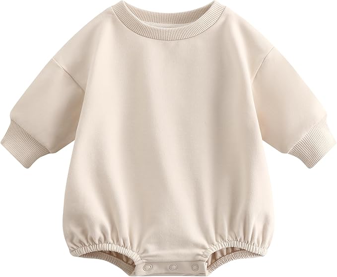 Bafeicao Baby Boy Girl Sweatshirt Romper Organic Cotton Solid Color Long Sleeve Bubble Romper Oversized Warm Fall Winter