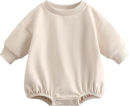 Bafeicao Baby Boy Girl Sweatshirt Romper Organic Cotton Solid Color Long Sleeve Bubble Romper Oversized Warm Fall Winter