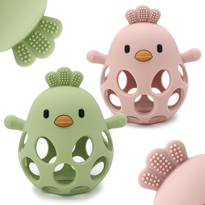 Baby Teething Toys Silicone Teethers - Babies Toys Chew Toys Food Grade Silicone for Sucking Needs, BPA Free for 0-6 6-12 Months(Green Pink)