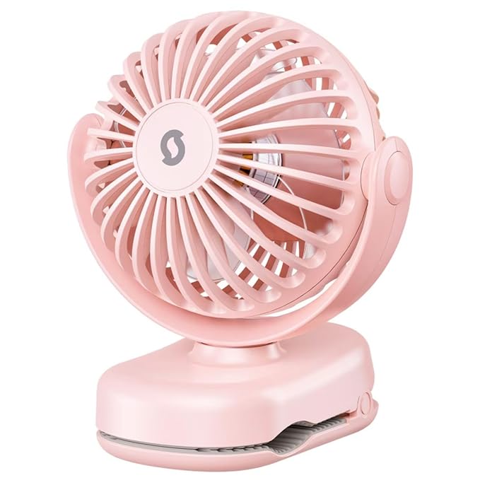 SWEETFULL Portable Clip on Fan - Mini Rechargeable Personal Fan with Strong Clamp, 3 Speeds, 11Hrs Cooling, Cute Small Desk Cooler for Stroller Bed Pet Carriers Umbrell Travel Outdoor - Pink