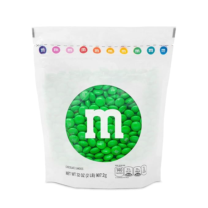 M&M’S WORLD Green Milk Chocolate Candy,2lbs of M&M'S Resealable Pack for Candy Bars,Christmas,St. Patrick's Day Parties,Birthdays,Graduations,Dessert Tables & DIY Party Favors,Bulk Chocolate