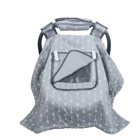 Car seat Covers for Babies boy Girl, Carseat Canopy for Newborn Carrier, 2 Layers Windows of mesh/Fabric, No Shifting on Carrier Handle, Cotton and Fleece, Handle Cushion, White Minky