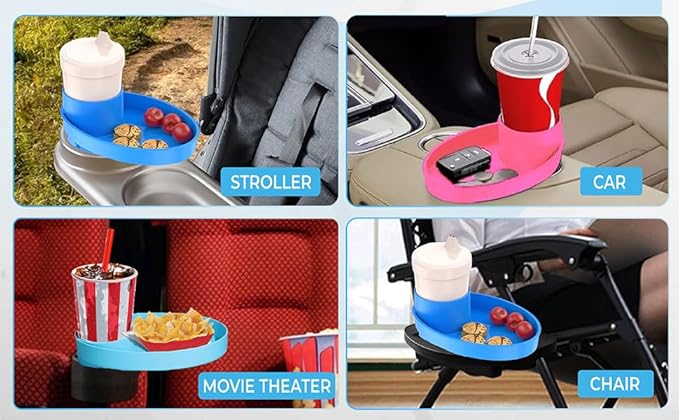 Complete Kids Travel Tray Kit - Easily Expands Cup Holder into 360° Cup & Travel Tray for Kids Car Seat, Booster, and Stroller - Toddler Road Trip Essentials Set Includes Coaster & Brush (Blue)