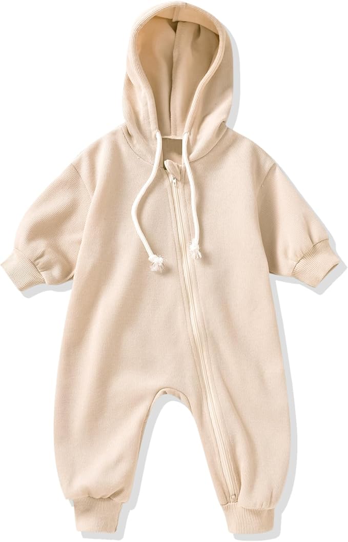 Unutiylo Unisex Baby Boys Girls Long Sleeve Infant Baby Zipper Hooded Jumpsuits Romper Loose Outfit Clothes