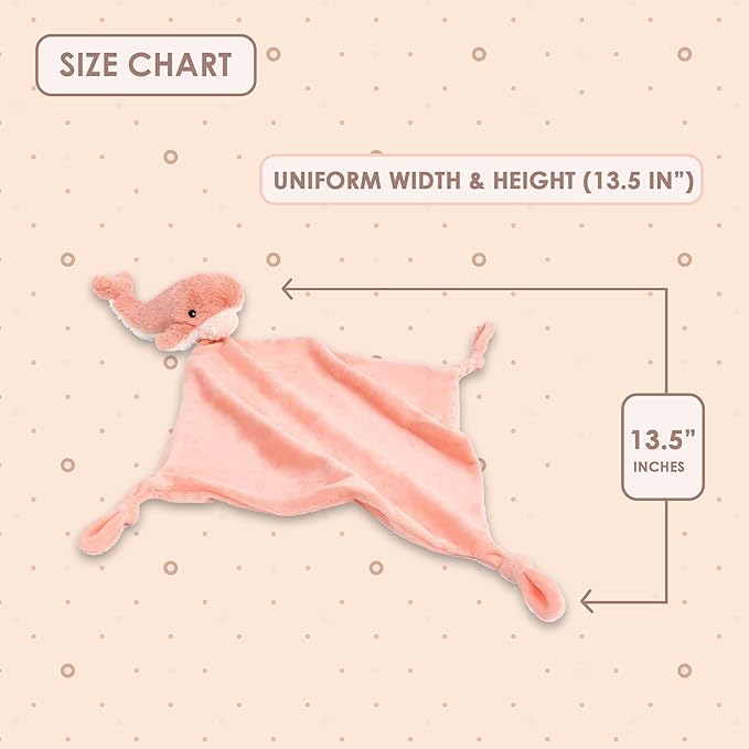 MON AMI Coral Whale Plush Lovey for Babies – 13.5” | Knotted Security Blanket for Newborns