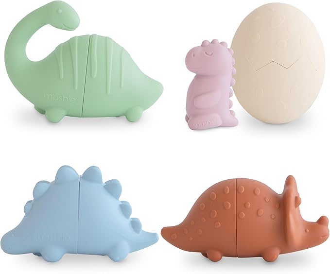 mushie Dino Bath Toys Play Set for Toddlers | 100% Food Grade Silicone | Mold Free, Pack of 5